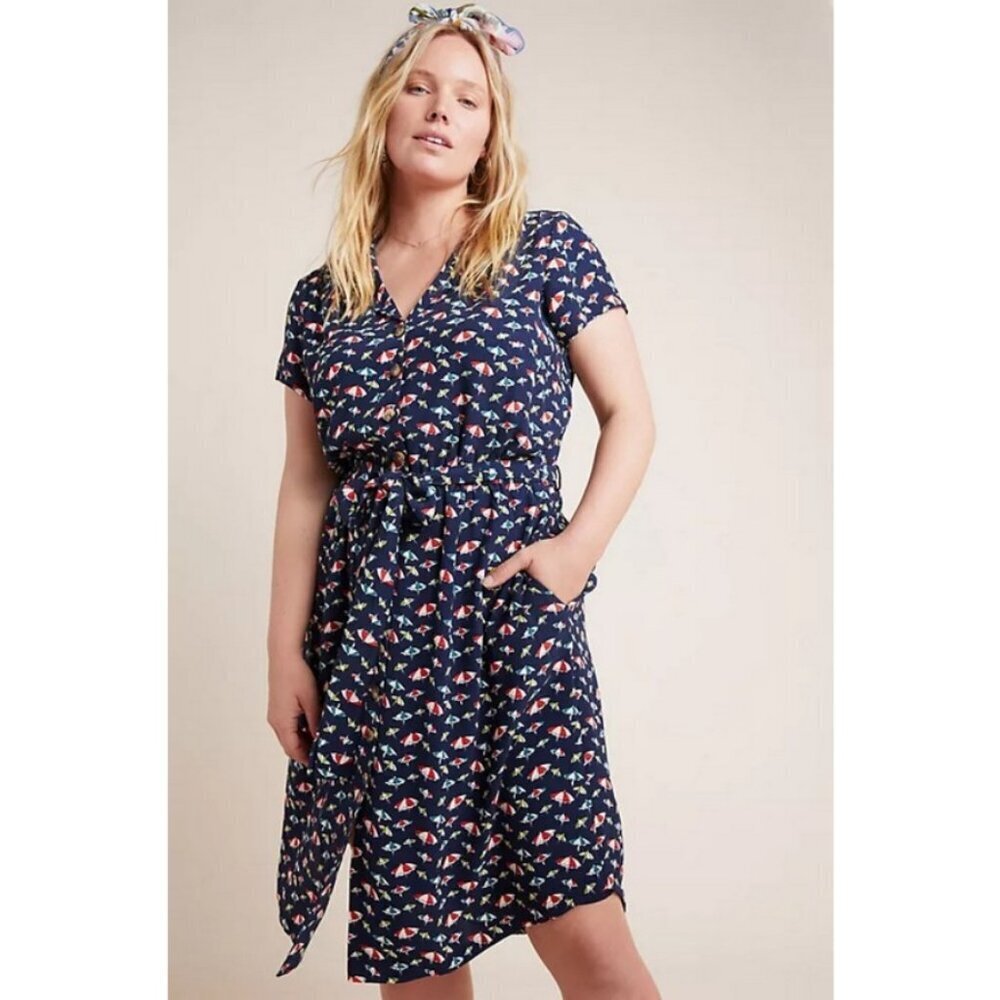 💕ANTHROPOLOGIE MAEVE💕 Catherine Shirtdress ~ Beach Umbrella Print 14 NWT - Picture 7 of 16